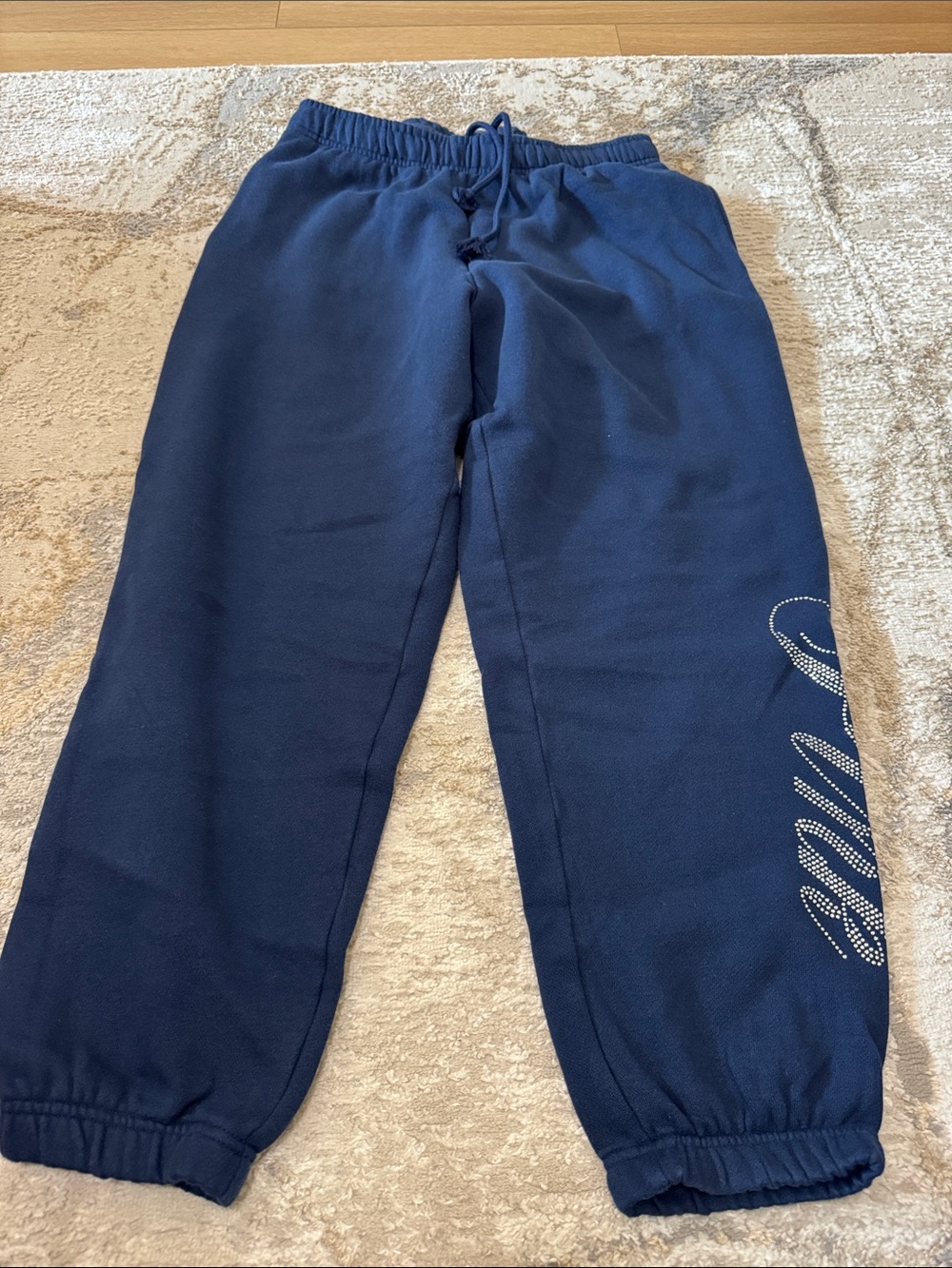 PINK Victoria's Secret Navy Rhinestone Script Sweatpants